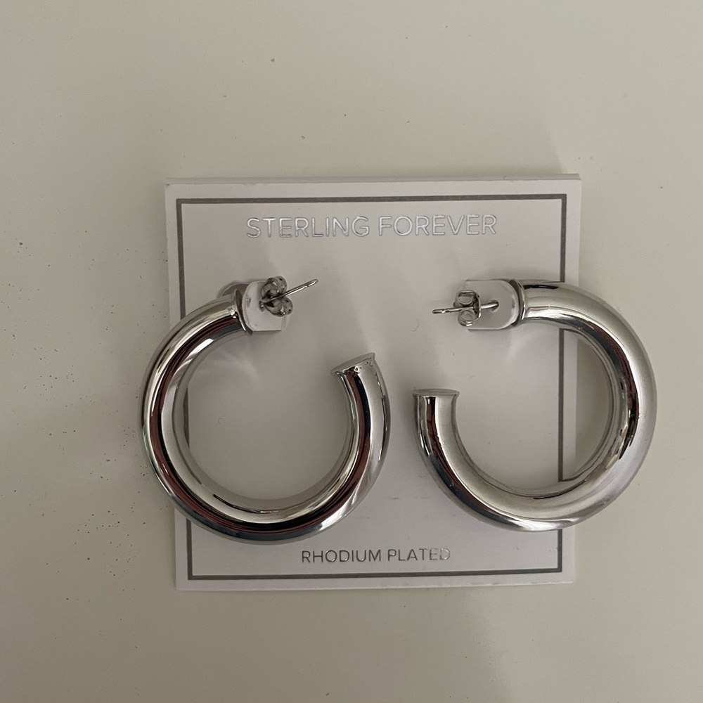 Sterling Forever Thick Hollow Silver Hoop Earrings - Picture 4 of 7
